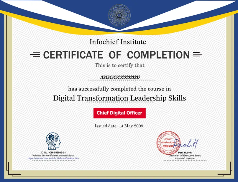 Mẫu chứng nhận Giám Đốc Chuyển Đổi Số Doanh Nghiệp của Infochief Academy