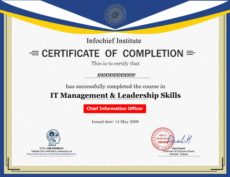 Mẫu chứng nhận Certified CIO Practitioner – CCIOP của Infochief Academy